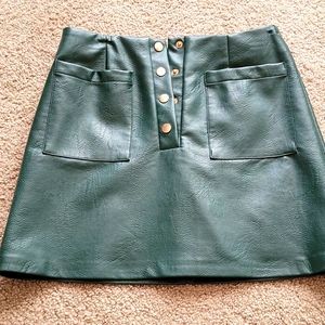 Faux Leather, Forrest Green, Medium, Mini Skirt